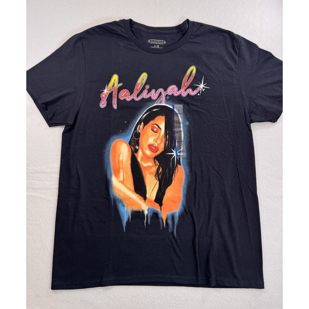Aaliyah Shirt Mens Large Black Graphic Tee Music 90s Tagless 100% Cotton NWOT